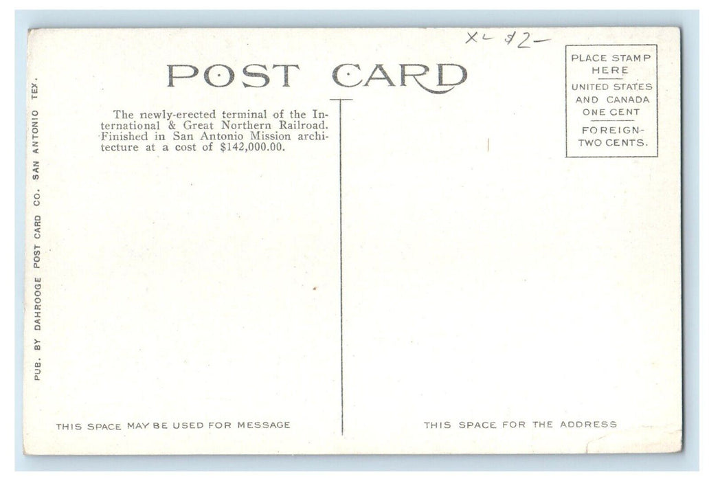 c1940's San Antonio Texas TX, I. & G. N. Depot Station Railroad Train Postcard