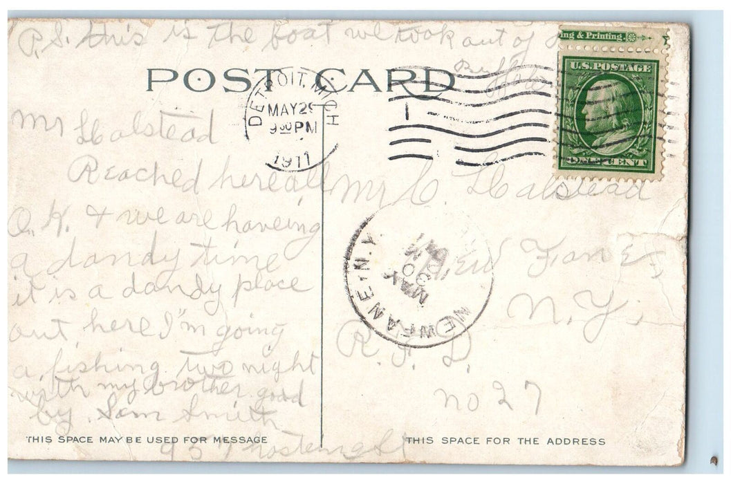 1911 S.S. Eastern States Leaving Her Dock D.&B. Line Detroit MI Posted Postcard