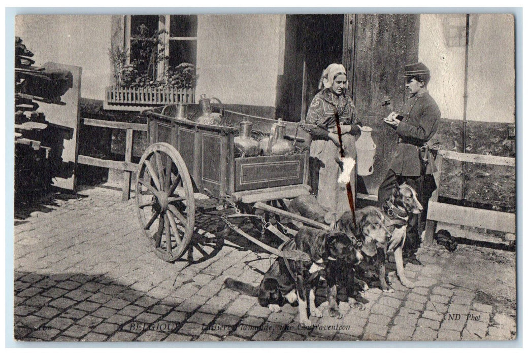 c1950's A Man Selling Item from Container Dog Wagon Belgium Postcard