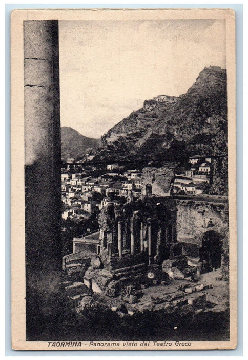 c1940's Lebanon Taormina Panorama Visto Dal Teatro Greco Sicily Italy Postcard