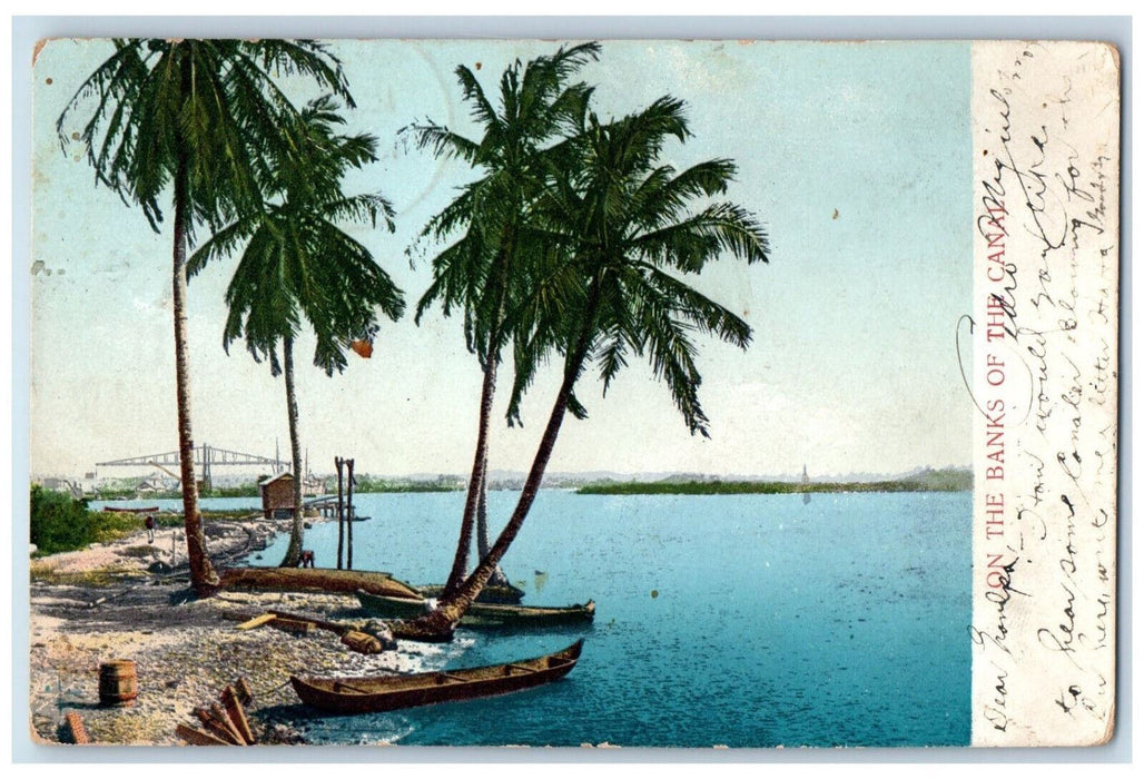 c1905 Boat On The Banks of Canal Zone Panama Antique Posted Postcard