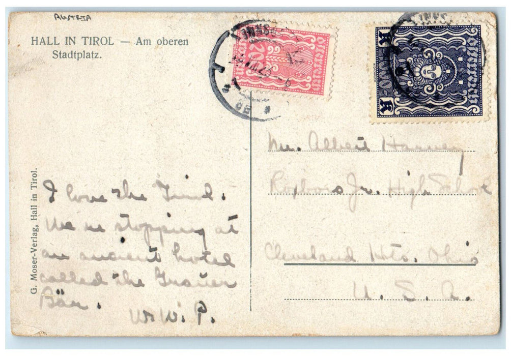 c1910 Am Oberen Stadtplatz Hall in Tirol Austria Antique Posted Postcard
