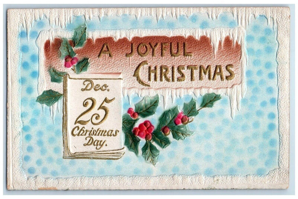 c1910's Christmas Holly Berries Calendar Holly Berries Airbrushed Postcard