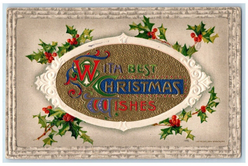 1910 Christmas Wishes Berries John Winsch Artist Signed Detroit MI Postcard