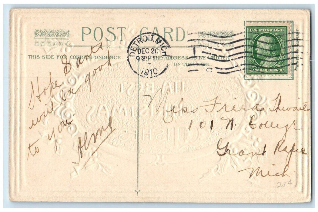 1910 Christmas Wishes Berries John Winsch Artist Signed Detroit MI Postcard