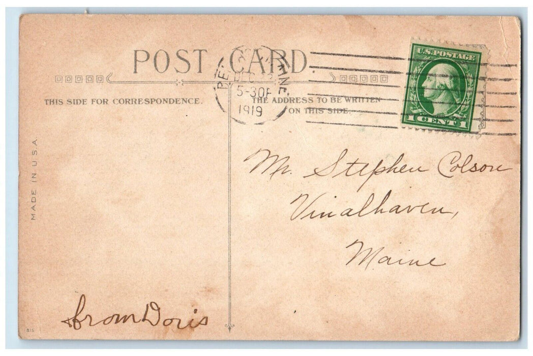 1919 Christmas Car In Winter Boy Snowball Vinalhaven Maine ME Antique Postcard
