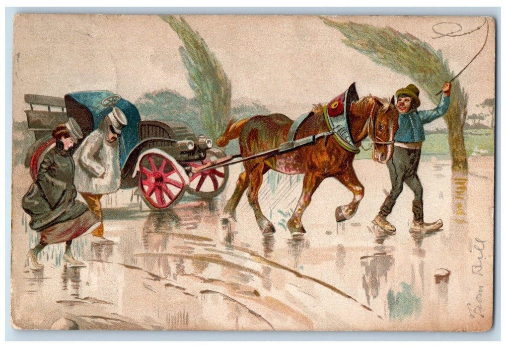 c1905 Disgraced Car Driver Horse Germany Chicago Illinois IL Antique Postcard