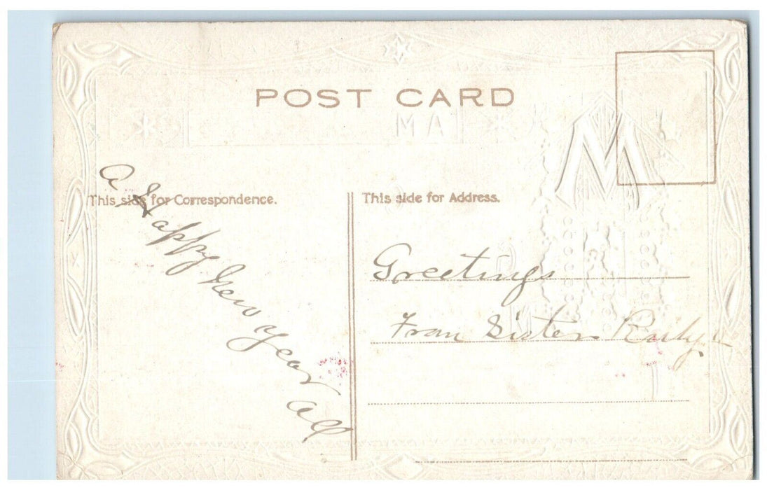 c1910's Christmas Message Holly Berries Charlotte Murray Embossed Postcard
