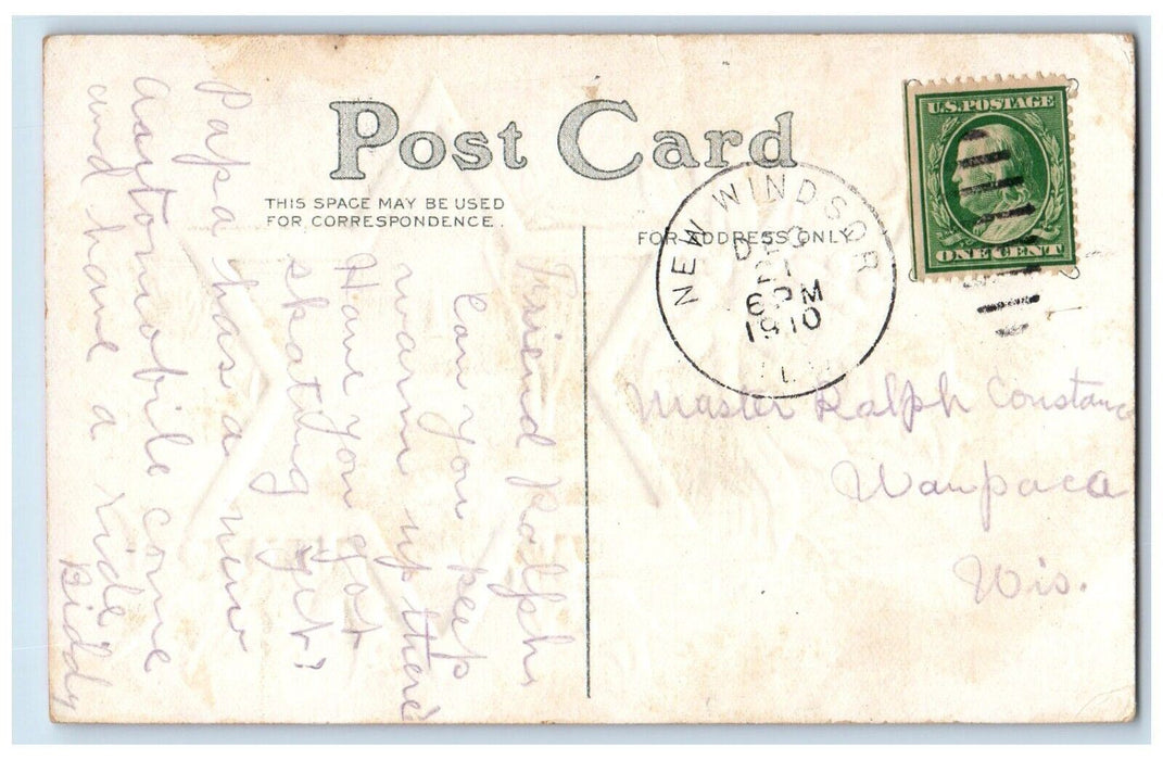 1910 Christmas Star Holly Berries Winter New Windsor Illinois IL Posted Postcard