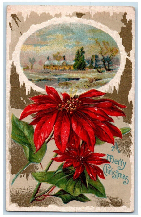 1910 Merry Christmas Poinsettia Flowers John Winsch Artist Signed Postcard