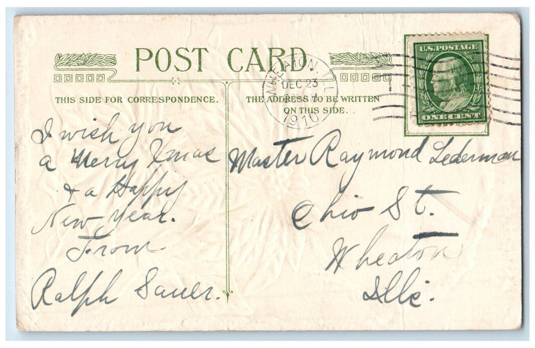 1910 Merry Christmas Poinsettia Flowers John Winsch Artist Signed Postcard