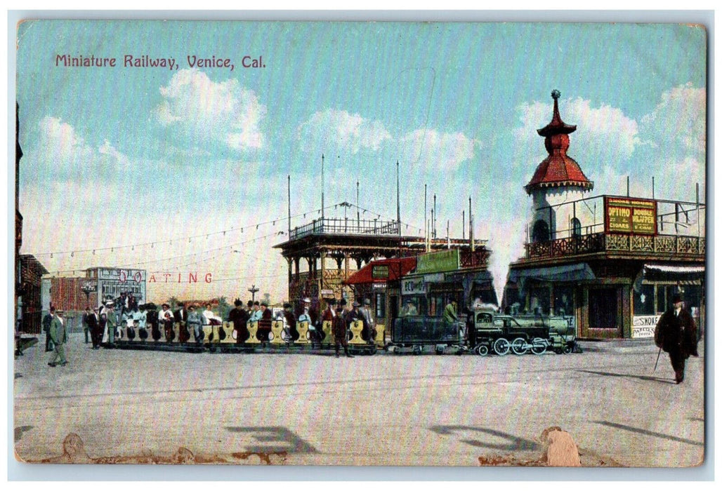 Miniature Railway Train Cigar Shops Stores Venice California CA Antique Postcard