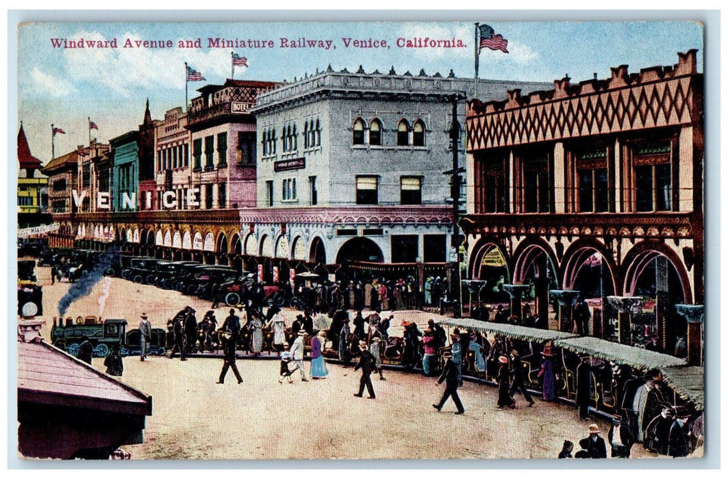 Windward Avenue And Miniature Railway Venice Los Angeles California CA Postcard