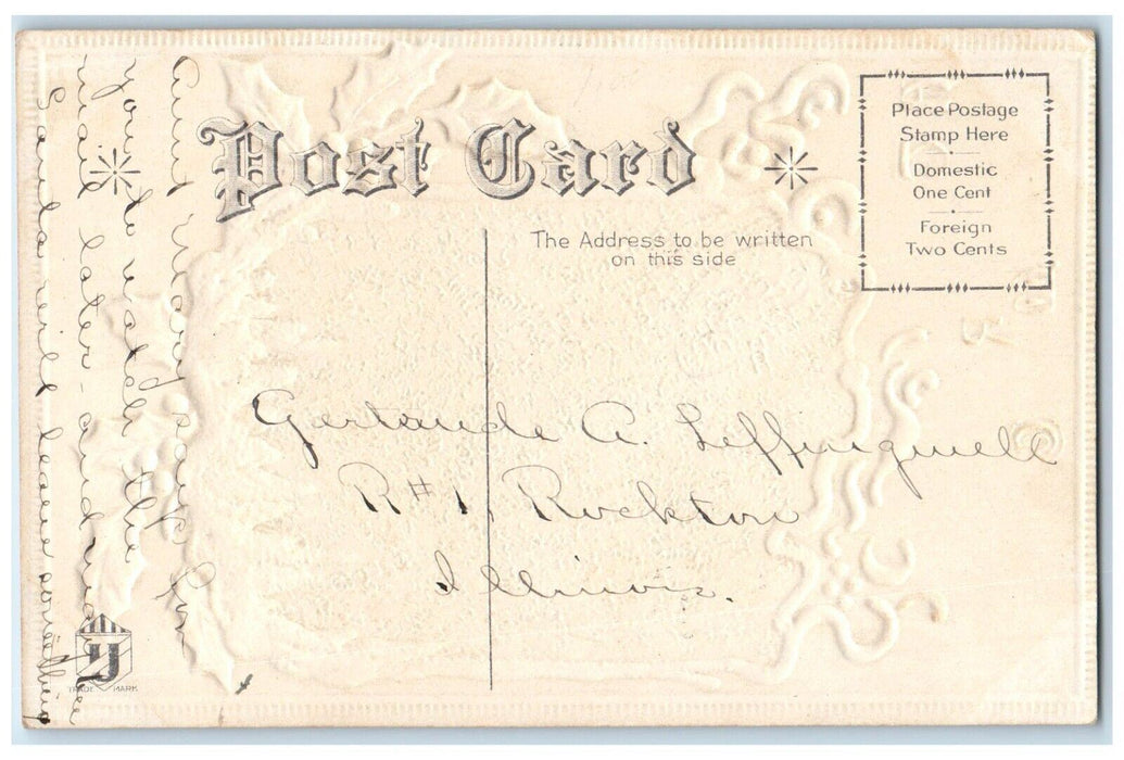 c1910's Merry Christmas Boy In Winter House Embossed Nash Antique Postcard