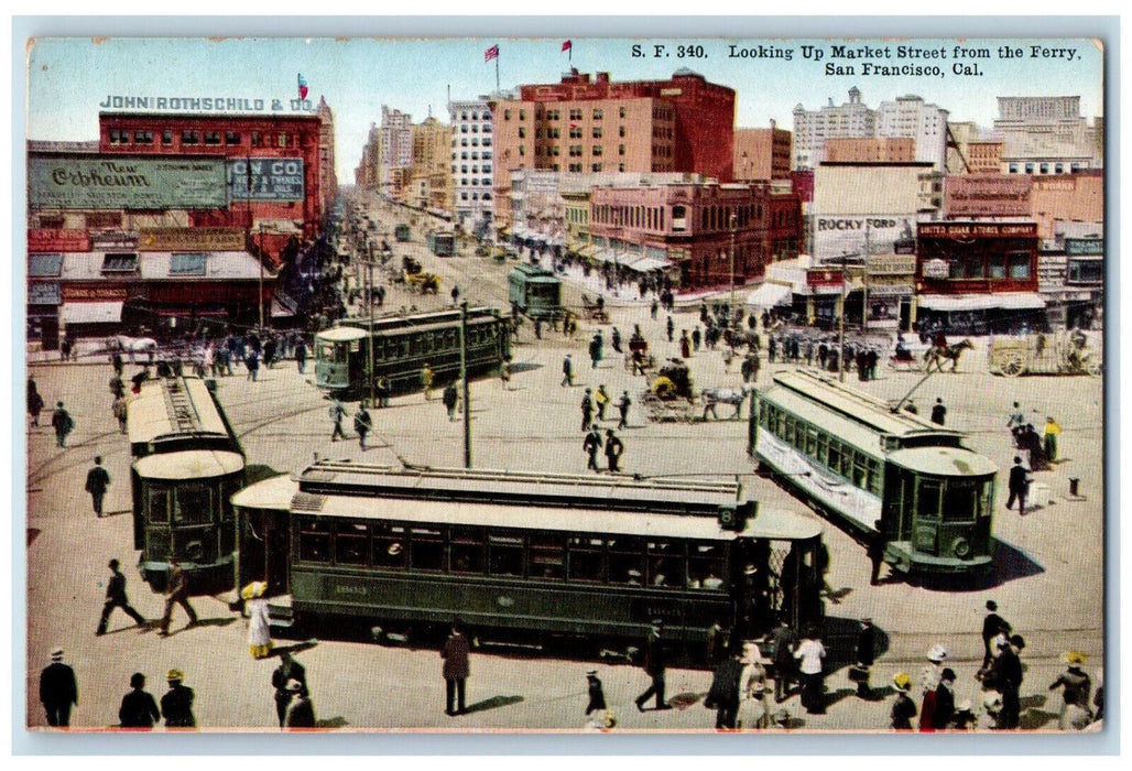 Looking Up Market Street From The Ferry San Francisco California CA Postcard