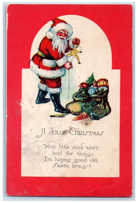 c1910's Christmas Santa Claus With Sack Of Toys Posted Antique Postcard