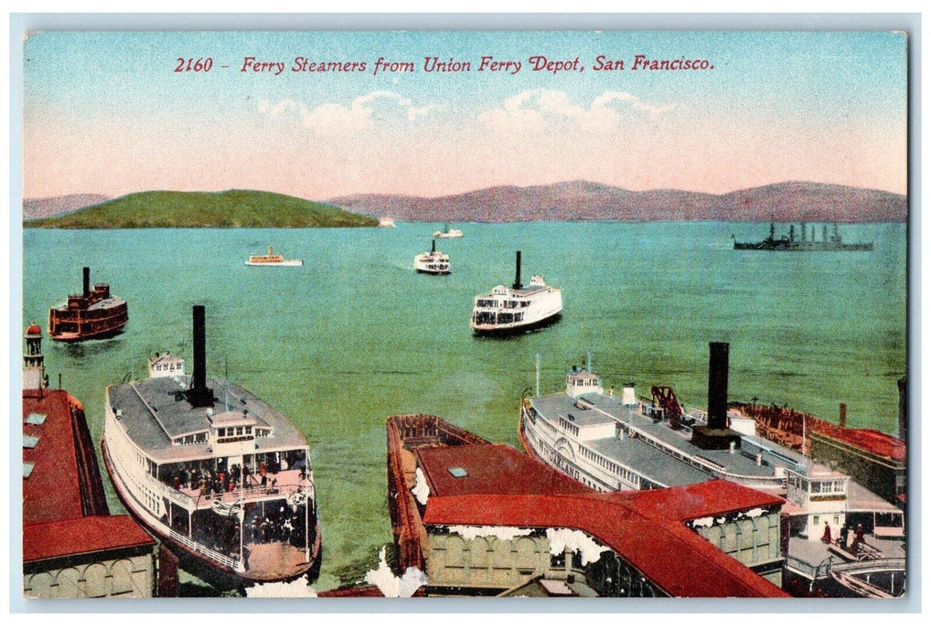 Ferry Steamers From Union Ferry Depot San Francisco California CA Postcard