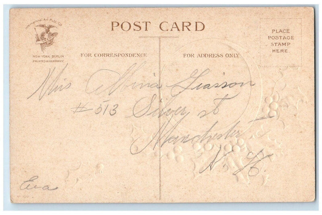 c1910's Christmas Greeting Holly Berries House Winter Ellen Clapsaddle Postcard