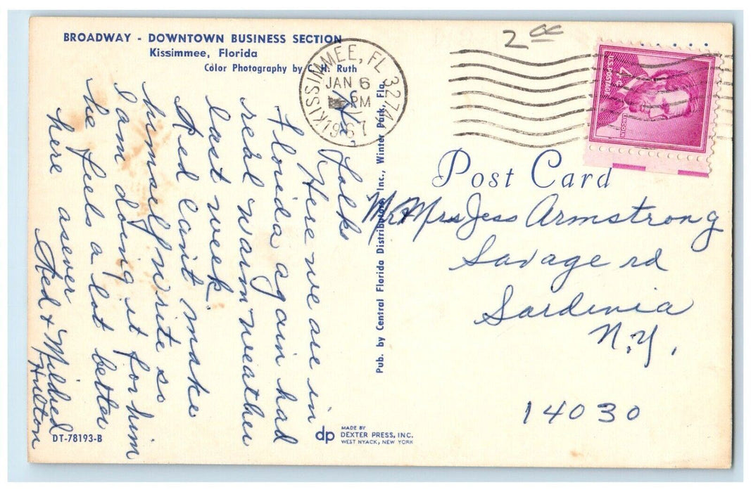 c1967 Broadway Downtown Business Section Kissimmee Florida FL Antique Postcard