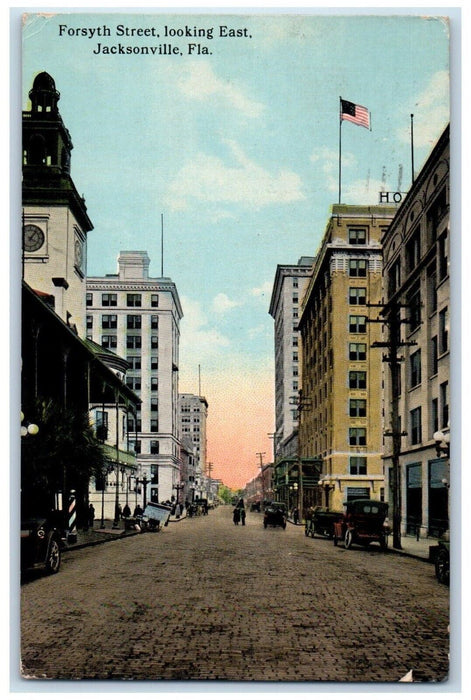 c1918 Scenic View Forsyth Street Looking East Jacksonville Florida FL Postcard