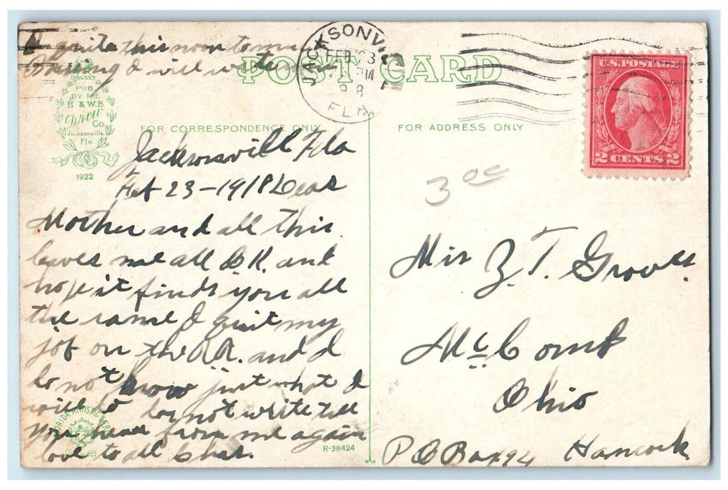c1918 Scenic View Forsyth Street Looking East Jacksonville Florida FL Postcard
