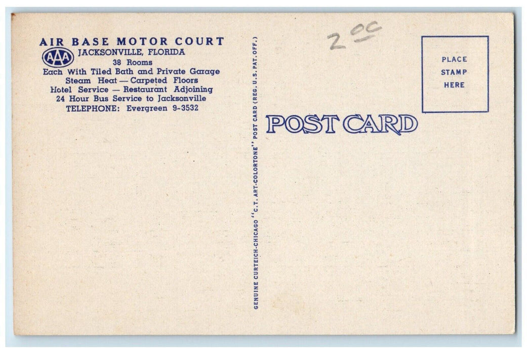 c1940 Exterior View Air Base motor Court Garden Jacksonville Florida FL Postcard