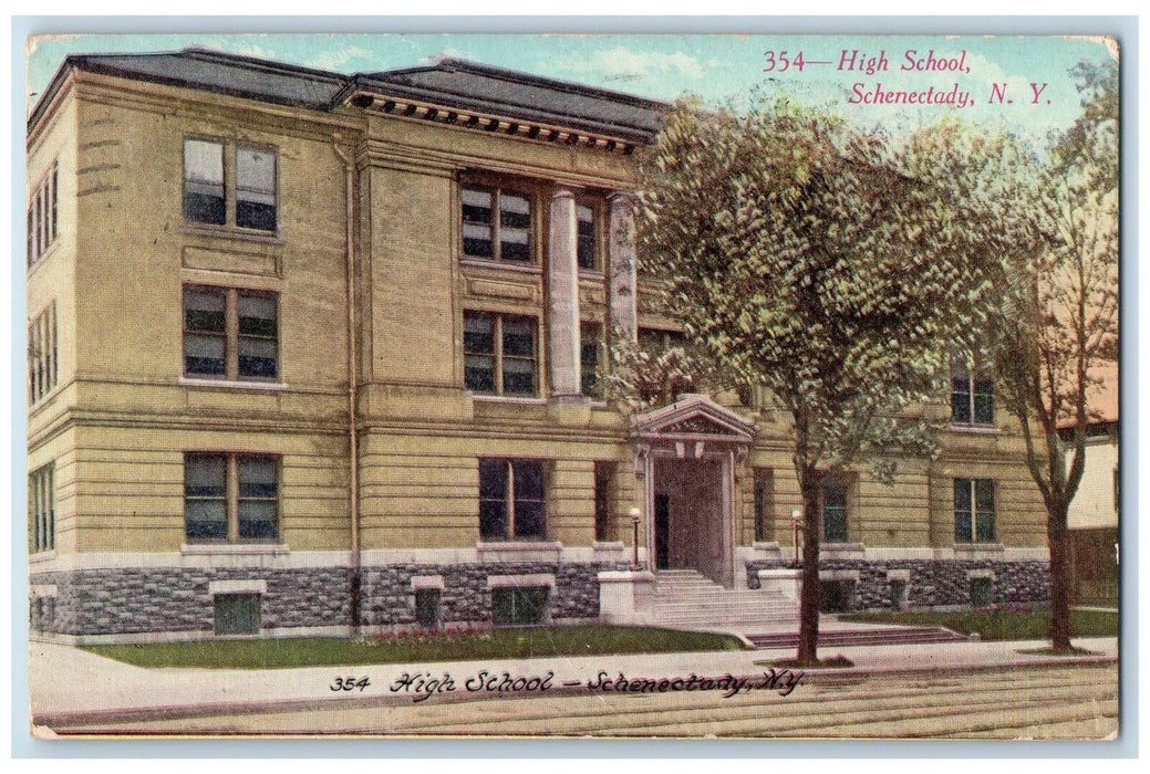 1911 High School Building Exterior Scene Schenectady NY Antique Postcard