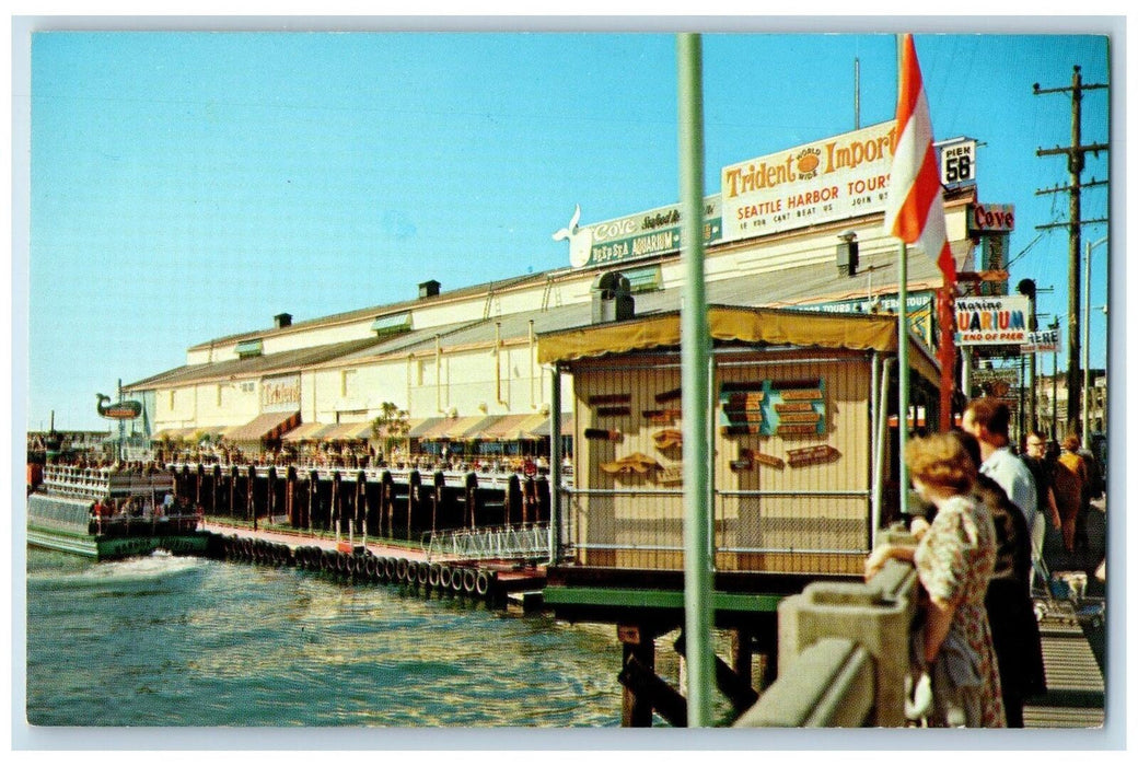 c1950 Pier 58 Passenger Ferry Harbor Restaurant Seattle Waterfront WA Postcard