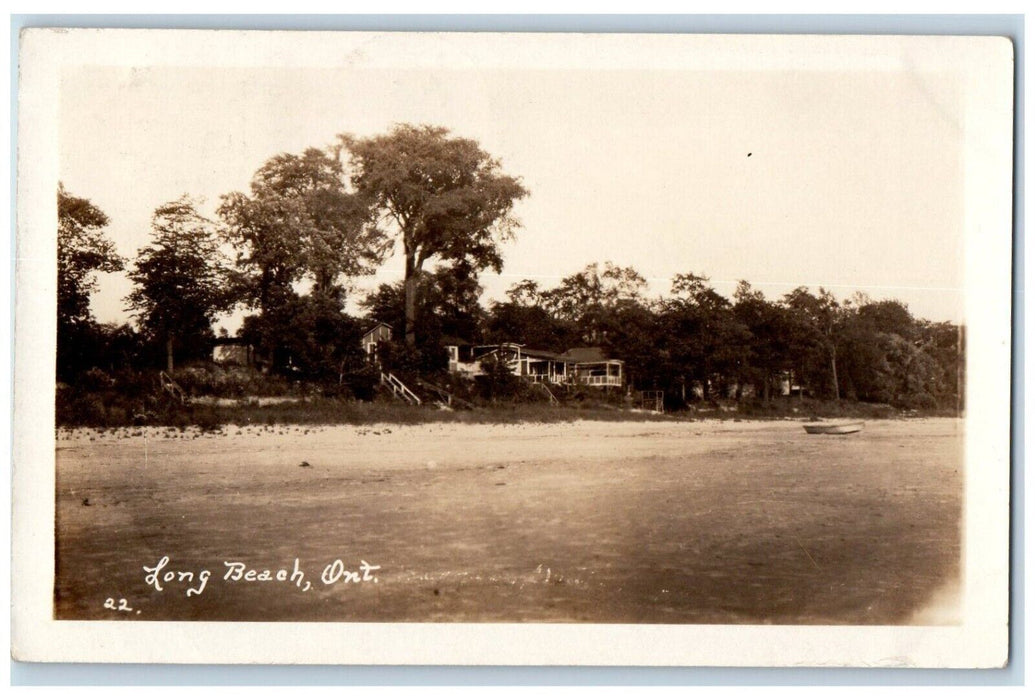 1929 Scene At Long Beach Residence Boat Ontario Canada  RPPC Photo Postcard