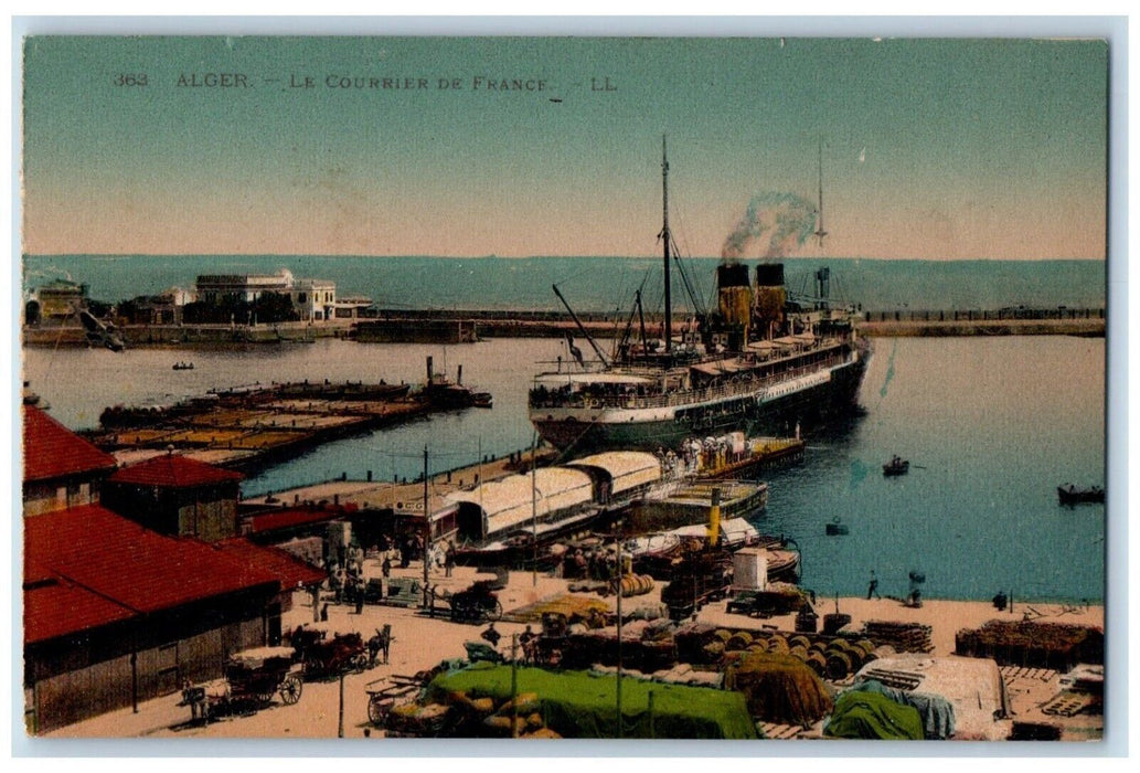 c1940 Alger The Courier From France Steamer Shipyard Dock Pier Cruise Postcard