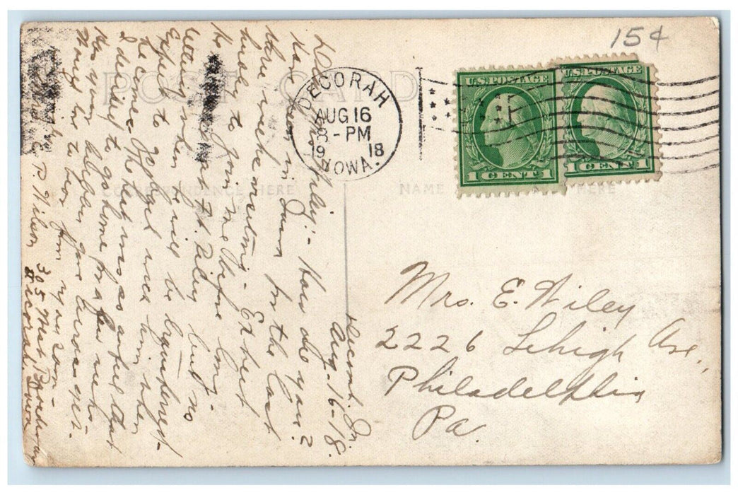 1918 Birds Eye View Upper Iowa River Field Farm Decorah IA RPPC Photo Postcard
