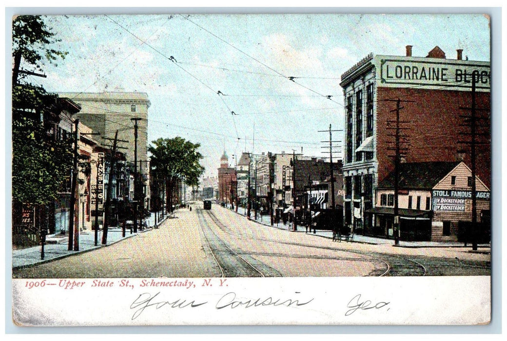 1908 View Of Upper State Street Train Railway Scene Schenectady NY Postcard