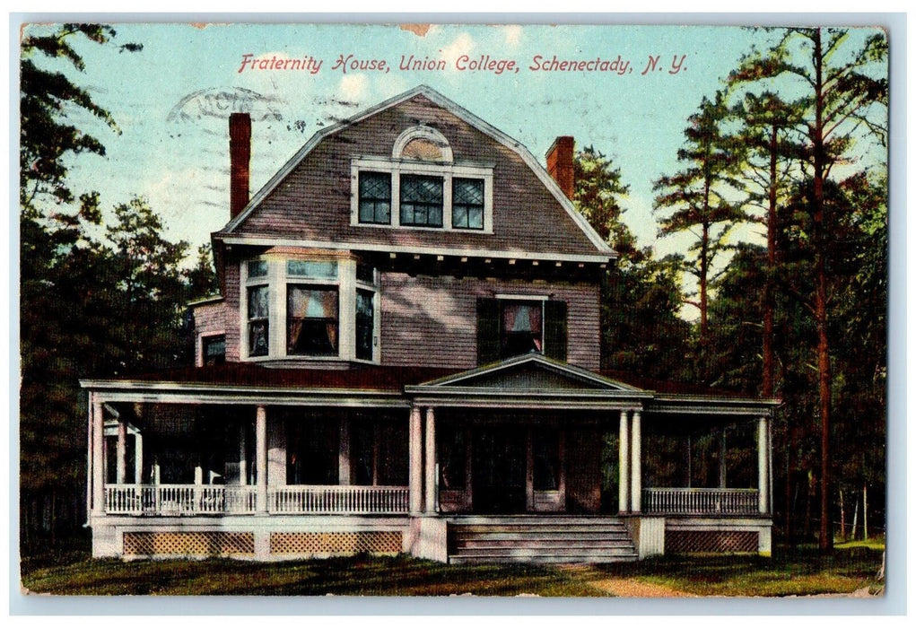 1909 View Of Fraternity House Union College Schenectady New York NY Postcard