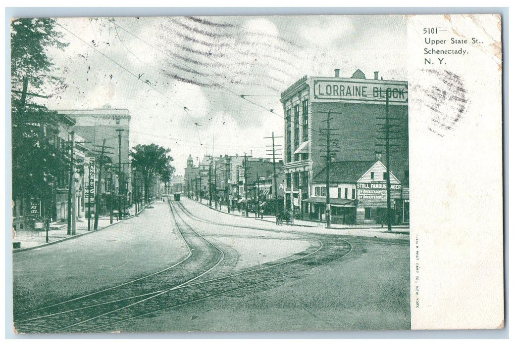 1906 Upper State St.  Lorraine Block Railroad Train View Schenectady NY Postcard
