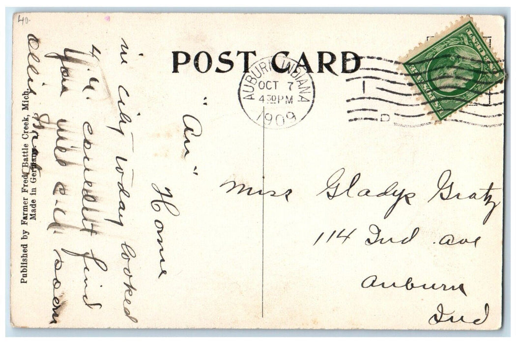 1909 Lake Shore Depot Station Locomotive Train Auburn Indiana IN Postcard