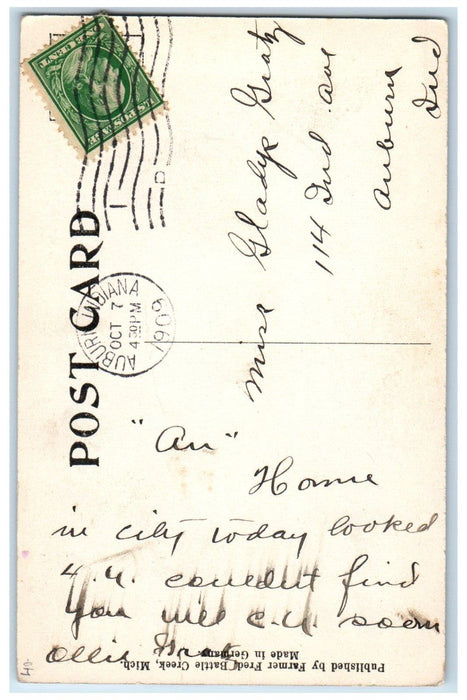 1909 Lake Shore Depot Station Locomotive Train Auburn Indiana IN Postcard