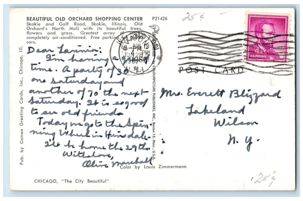 1962 Beautiful Old Orchard Shopping Center Park Restaurant Skokie IL Postcard