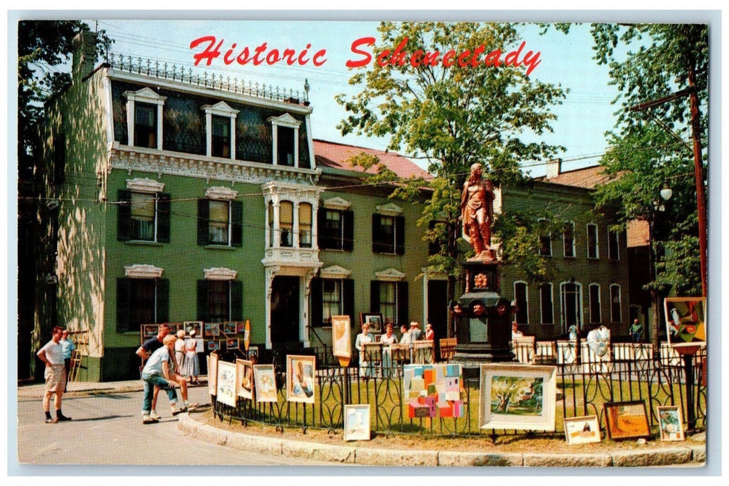 Historic Painting Exhibit Indian Monument Schenectady New York NY Postcard
