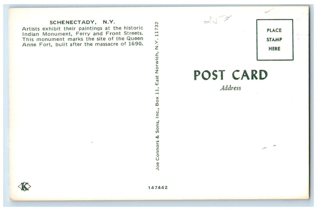 Historic Painting Exhibit Indian Monument Schenectady New York NY Postcard