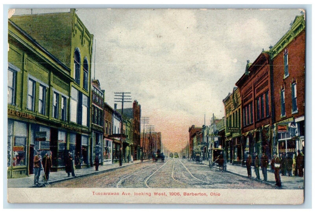 1907 Tuscarawas Avenue Looking West Trolley Barberton Ohio OH Antique Postcard
