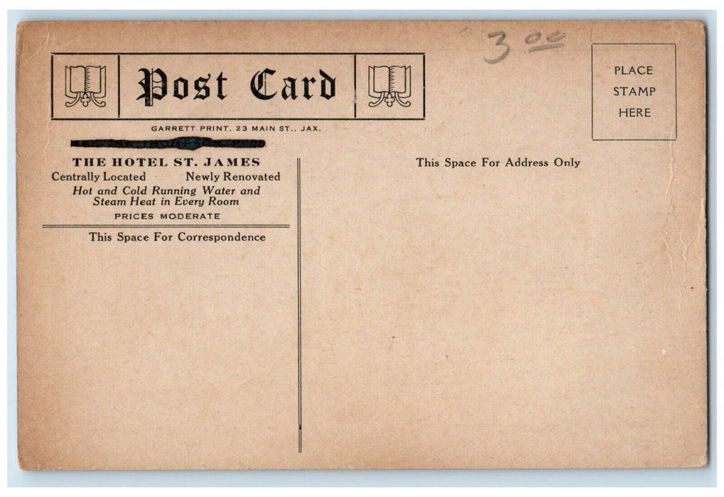 1910 Hotel St James Corner Monroe Julia Streets Jacksonville Florida FL Postcard