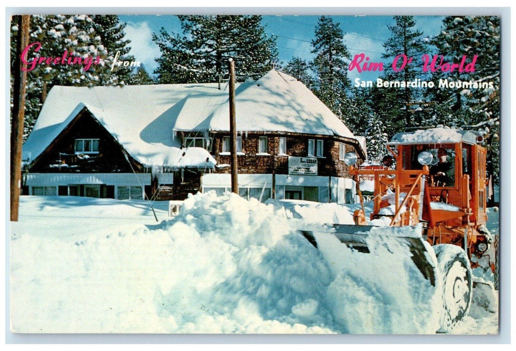 c1960 Greetings From Rim O'World San Bernardino Mountains Wintertime CA Postcard