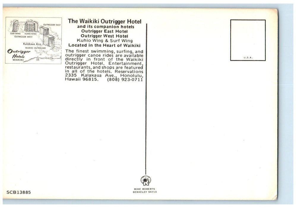 1960 Four Outrigger Hotel Building Waikiki Honolulu Hawaii HI Antique Postcard