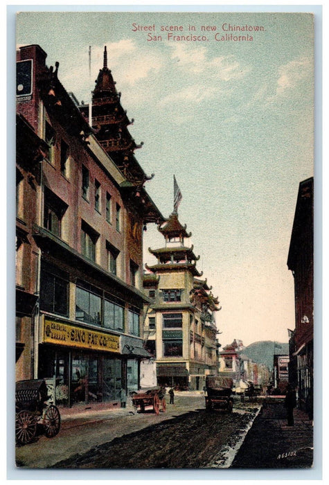 Street Scene In New Chinatown Horse Wagon San Francisco California CA Postcard