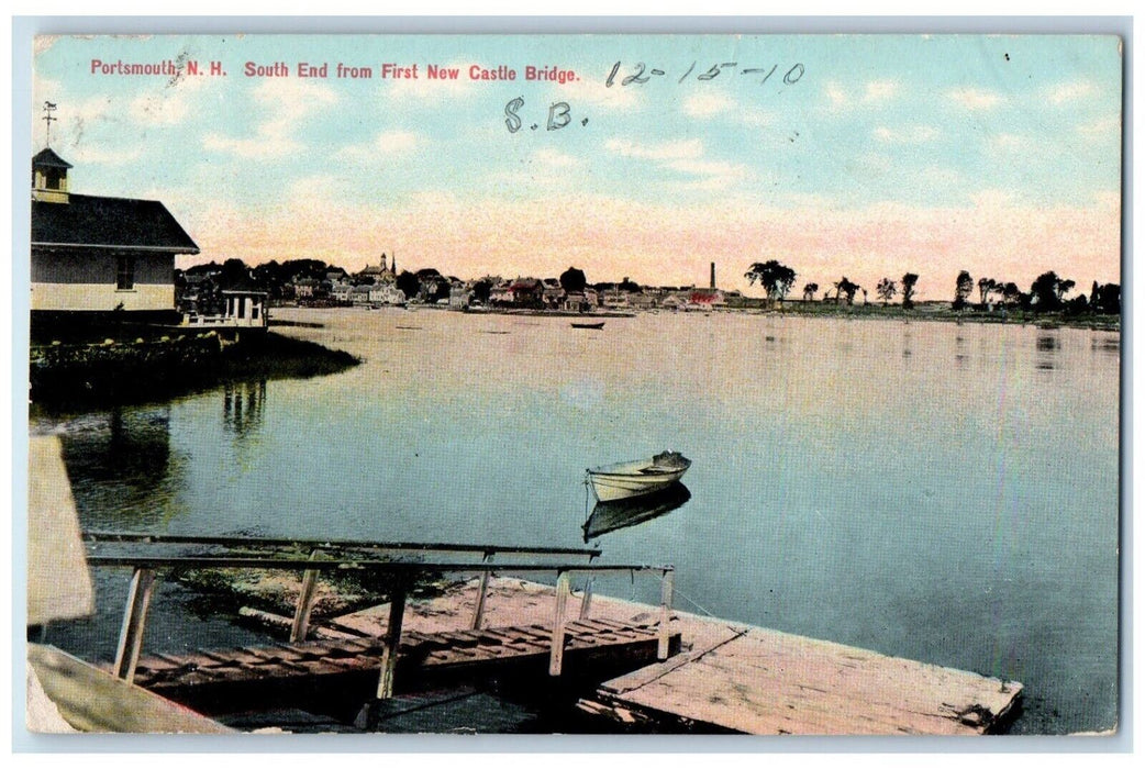 1910 First New Castle Bridge Canoe Boat Portsmouth New Hampshire NH Postcard