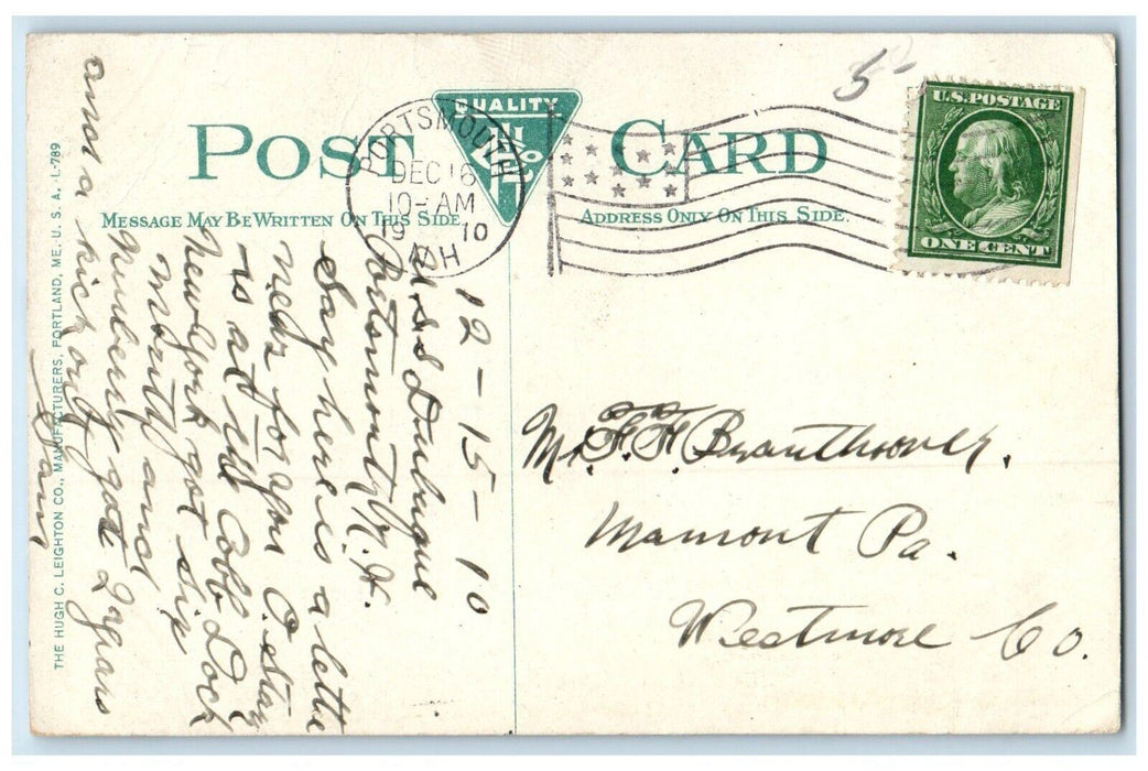 1910 First New Castle Bridge Canoe Boat Portsmouth New Hampshire NH Postcard
