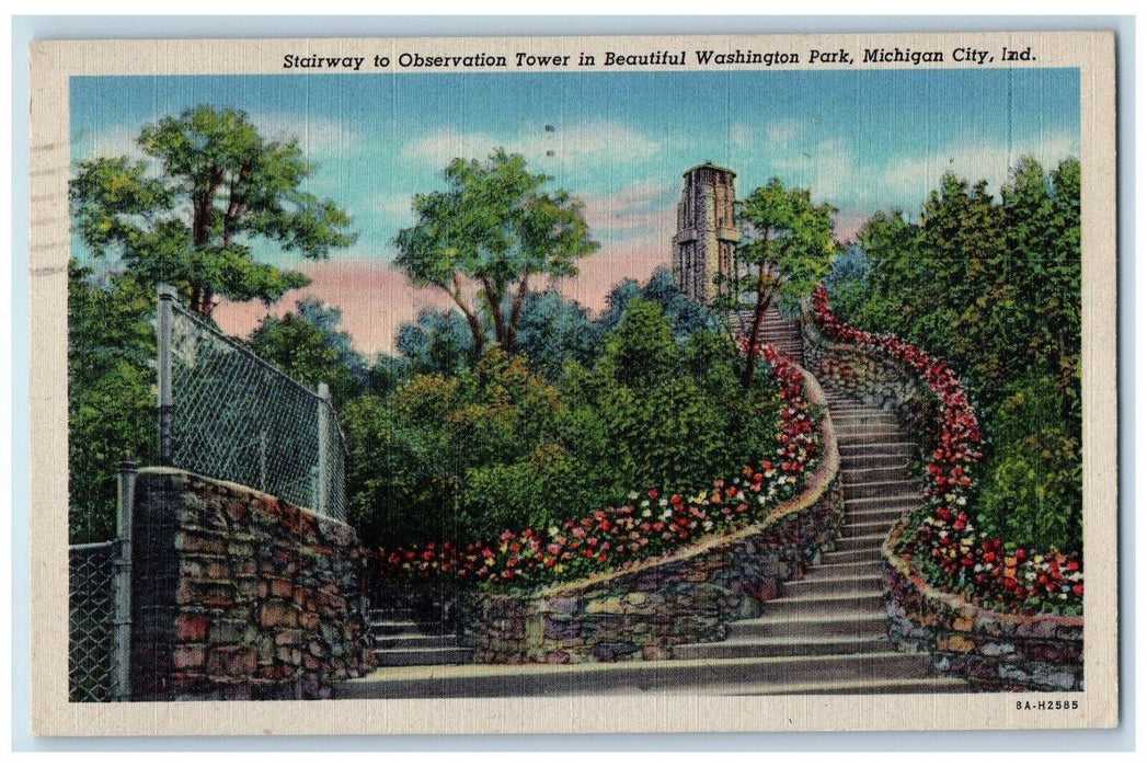 c1940s Stairway Observation Tower Washington Park Michigan City Indiana Postcard