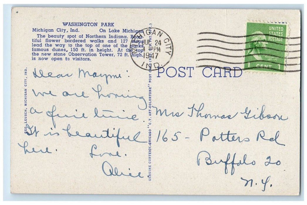 c1940s Stairway Observation Tower Washington Park Michigan City Indiana Postcard