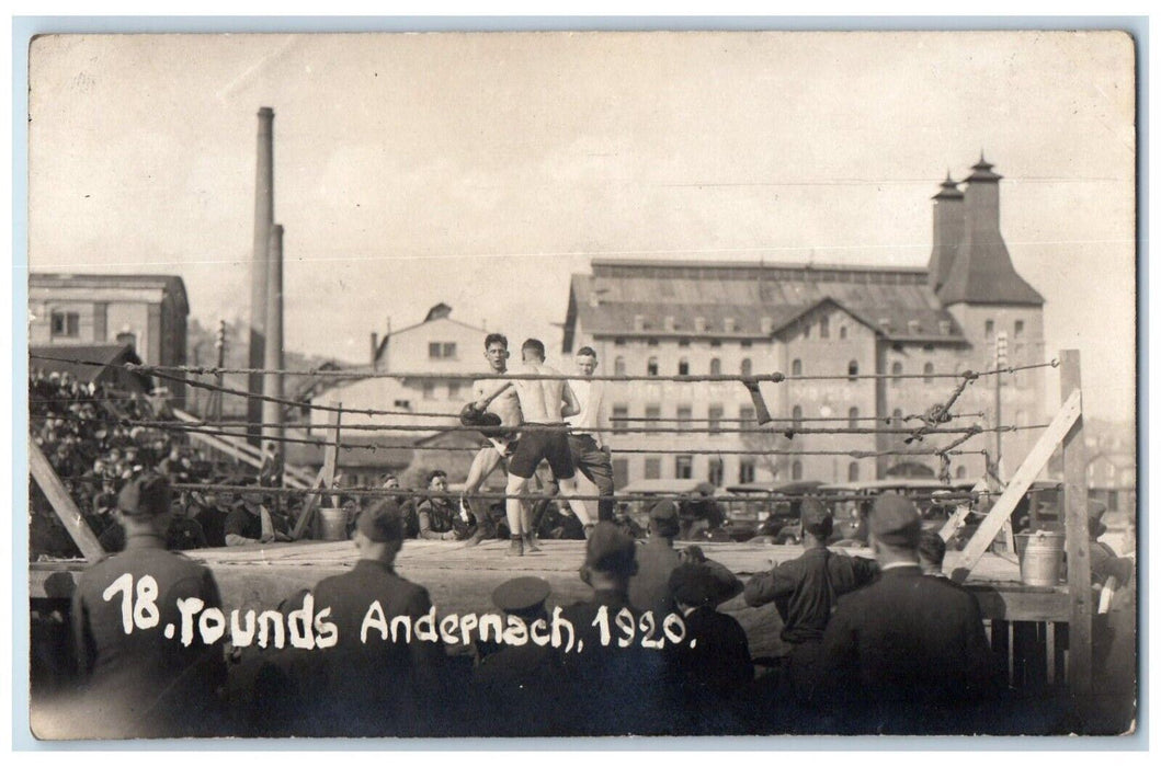 1920 Boxing 18 Rounds Military Crowd Andernach Germany RPPC Photo Postcard