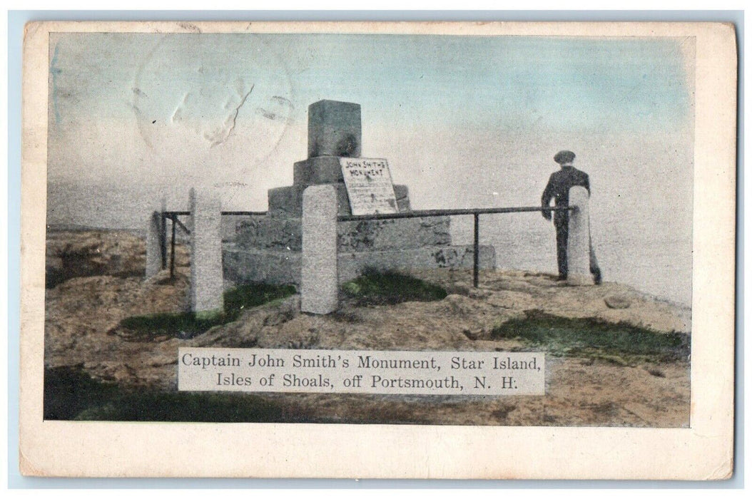 1909 Captain John Smith's Monument Portsmouth NH York Beach ME Antique Postcard